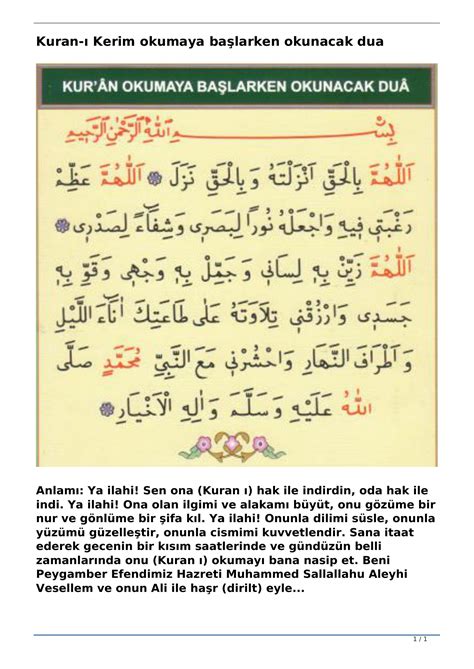 kuran okumaya başlarken okunacak dua türkçe okunuşu